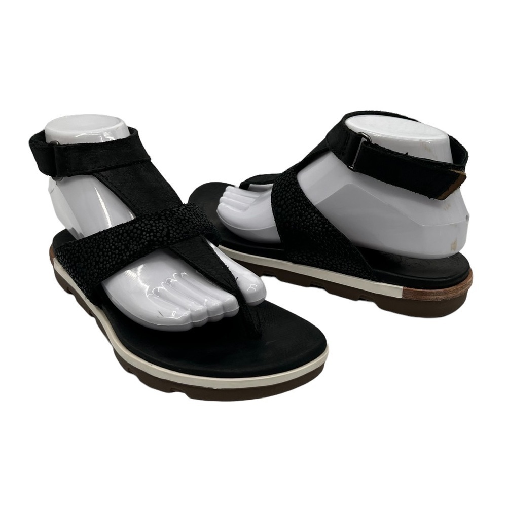 Sorel Black Toperda Ankle T-Strap Adjustable Ankle Strap Sandals Size 8 Women's